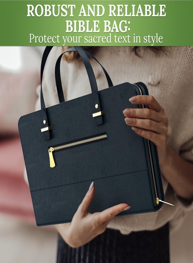 DEHITE Bible Bags for Women - Black Leather Bible Carrying Case Large Size - Tote Bag - Case Size 13 x 10.7 x 2.7 IN - Pen Slots - Zippered Pocket - Premium PU Leather - Christian Gifts - Image 5